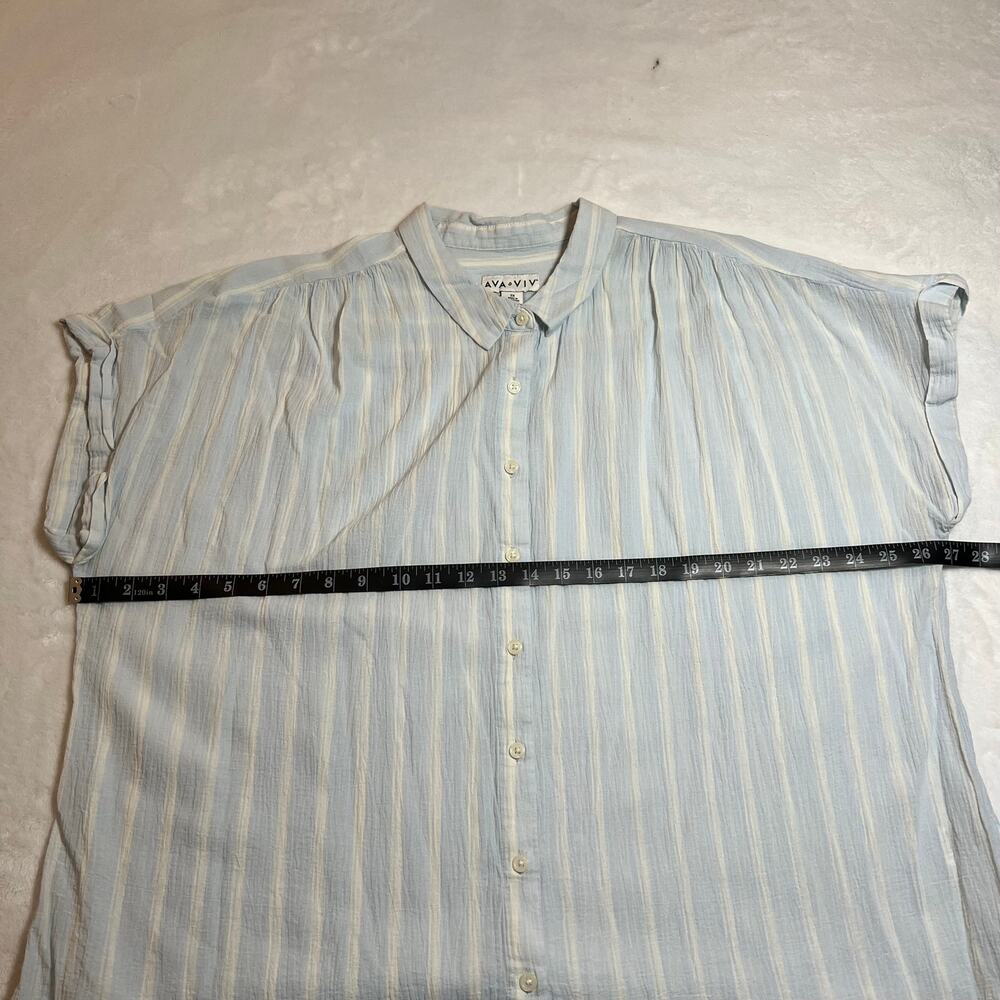 Ava & Viv Stripe Short Sleeve Button Up Shirt Size 2X Cotton Lightweight Coastal - Picture 6 of 7